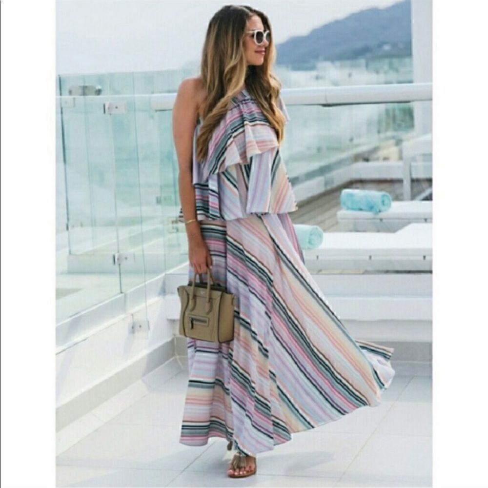 Anthropologie Guapa Rainbow Ruffled Maxi Dress Size XXS